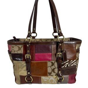 COACH Multicolor Patchwork Turn Lock Signature 10437 Tote Shoulder Bag EUC